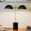 Lampe de table avec interrupteur marche / arrêt, lampe double, base en faux marbre