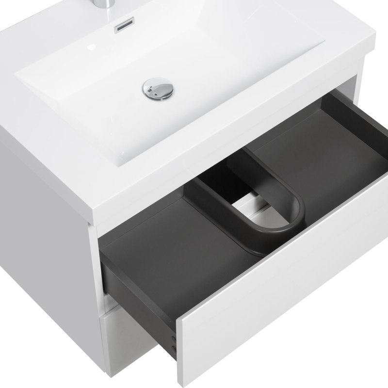 Meuble-lavabo pour la salle de bain à fixation murale, Blanc lustré