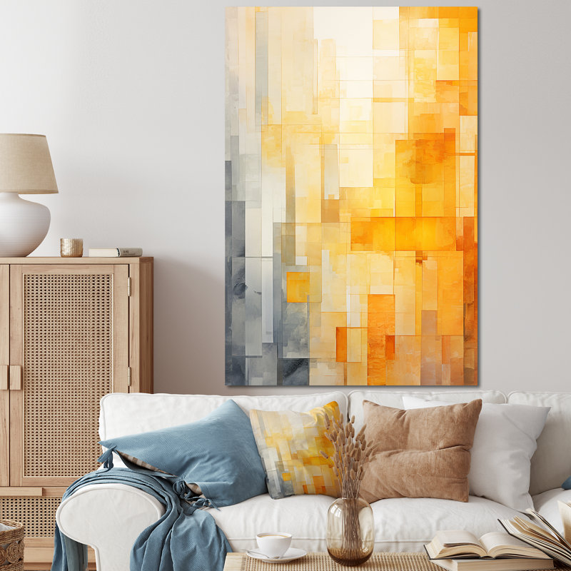 Panneau solaire jaune, collage de lumière du soleil III - Collages abstraits, art mural, Toile tendue, H 44 po x l 34 po