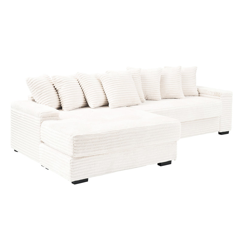 3 Beige Corduroy 111.4", With 8 Pillows And Soft Sponge Filling For Living Room 111.4" , Ideal Bedroom Stable Frame Cushions