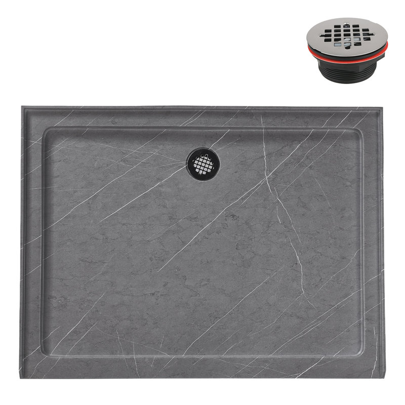 Streamline 48 in. x 36 in. Alcove Acrylic Shower Base in Matte Grey with Center Drain, Drain Included, Matte Gray