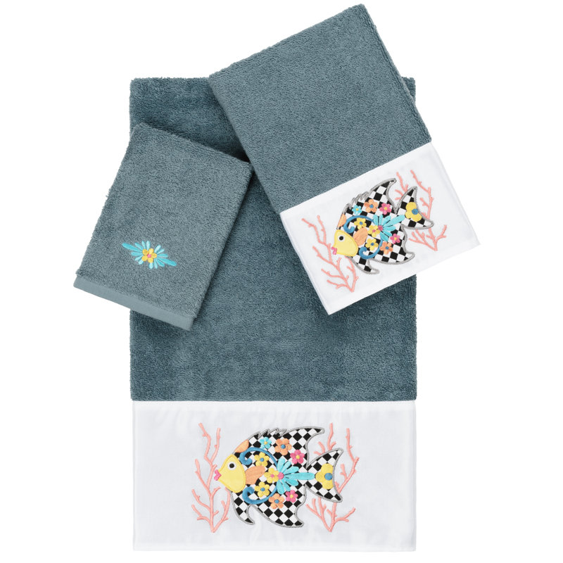 Ensemble de serviettes en coton turc 3 pièces FELIZ, Bleu sarcelle
