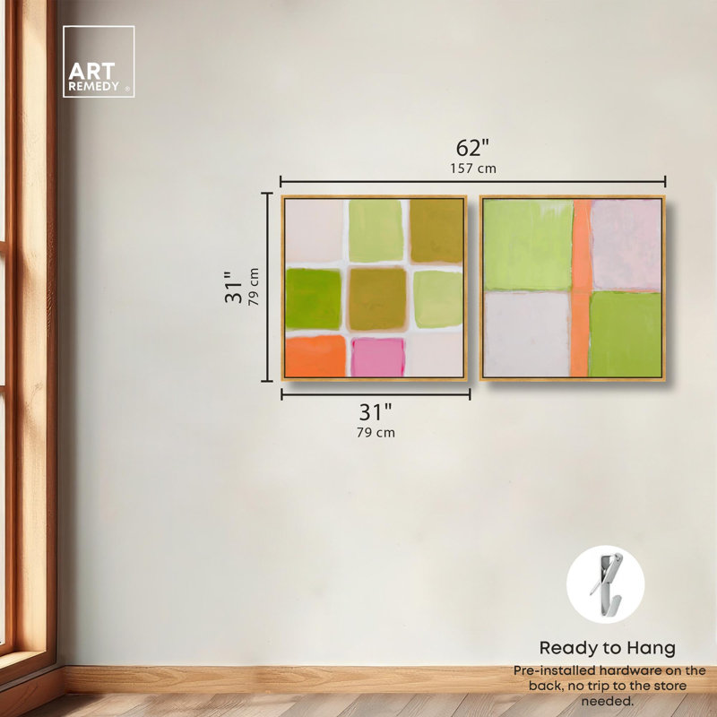 Pastel Boho Minimalist Harmony Canvas Print Colorful Wall Decor Set by Art Remedy, Black Frame, 12 x 12, Gold Frame