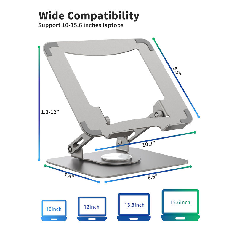 Laptop Stand With 360° Swivel Base, Height-Adjustable, Foldable, Silver/Gray