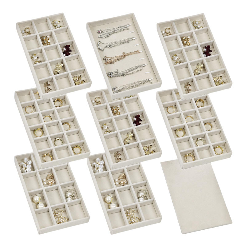 Ensemble de 8 plateaux de rangement pour bijoux empilables avec 1 couvercle et boîte à bijoux réglable
