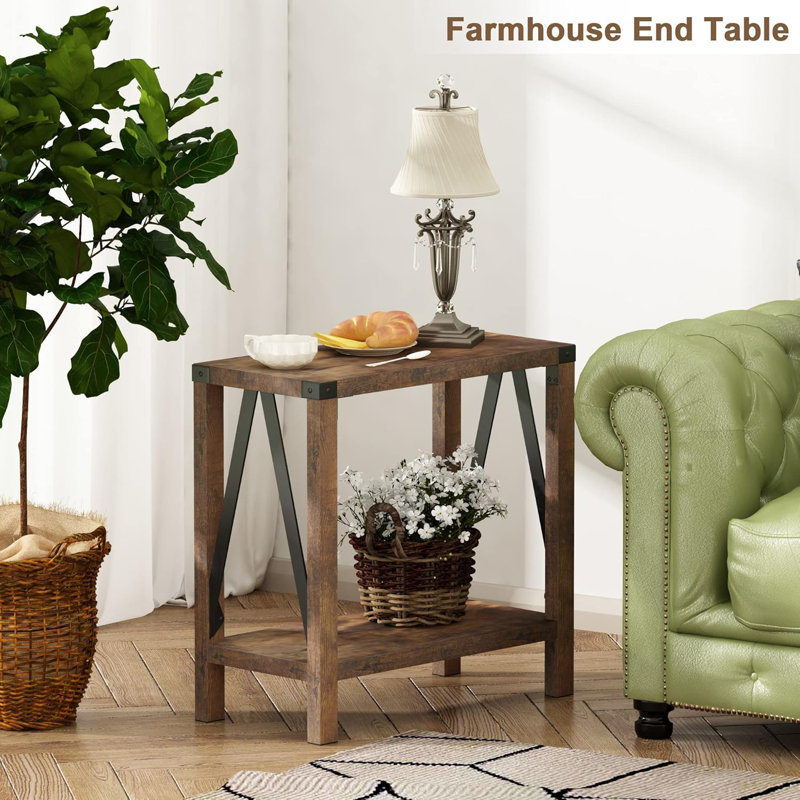 Rustic Brown 2-Pack Wood and Metal Farmhouse End Tables