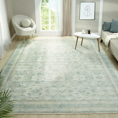 Aldora Seaglass Frame Power-Loomed Cotton Area Rug