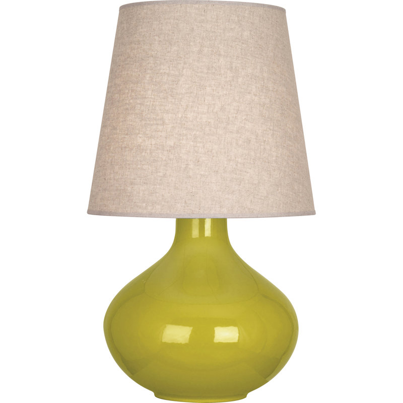 June Ceramic Table Lamp, Citron, Buff Linen