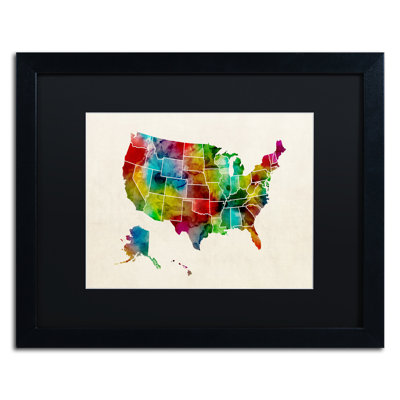 Plan aquarellé États-Unis 2 par Michael Tompsett encadré Art graphique
