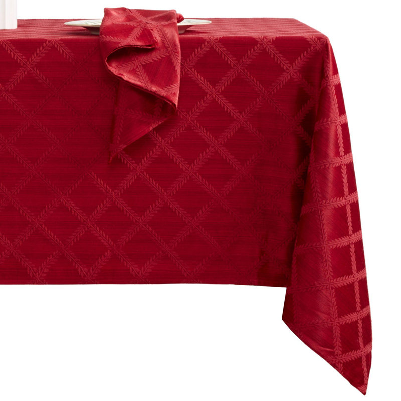 Lenox Laurel Leaf Damask Tablecloth, 70"x86" Rectangle, Red