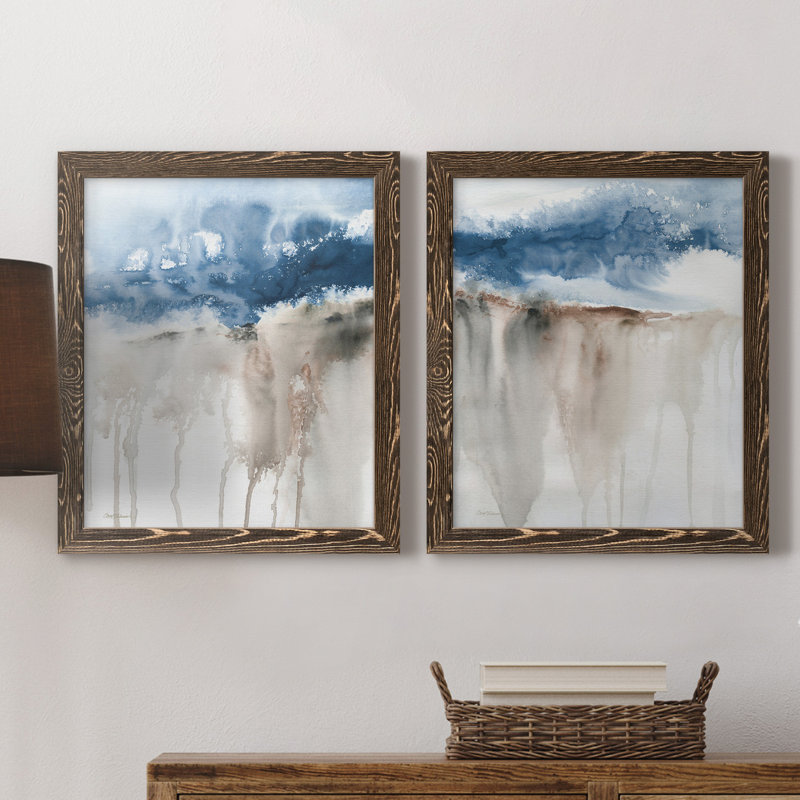 Windy Cliff I - Matted and Framed Under Acrylic Glass, Set of 2, Large Living Room Wall Art, 24" H x 36" W x 1.5" D, No Mat