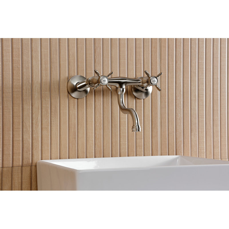 Kingston Brass Essex Two-Handle 2-Hole Wall Mount Bathroom Faucet, Brushed Nickel