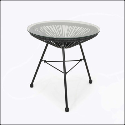 NUSA Rattan Side Table with Tempered Glass Top for Durable and Stylish Outdoor Use