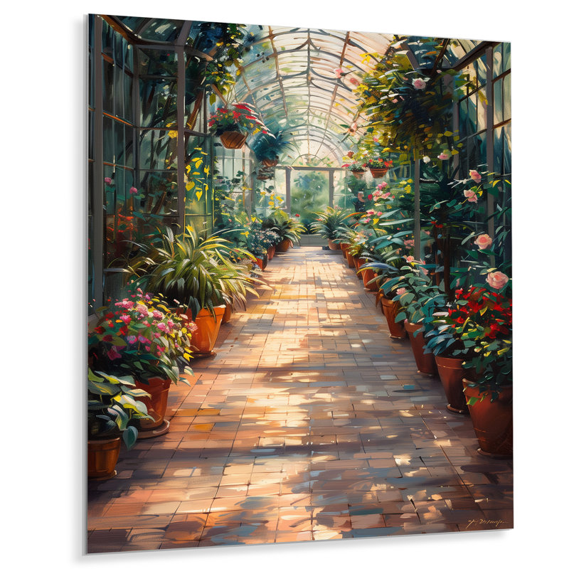 «Green Pink Glasshouse», art mural, Sans cadre, métal, H 34 po x l 44 po
