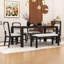 Ensemble de table de salle à manger extensible Elegant 6 pièces avec rallonge amovible, chaises rembourrées et banc-134108286