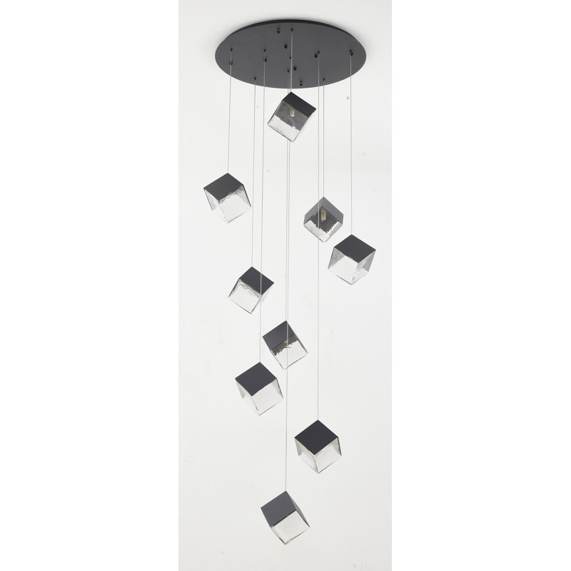 Lustre cube moderne en verre 9 lumières , Noir satiné