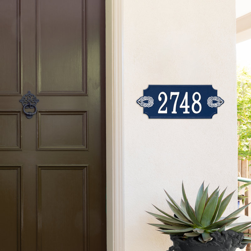 Sofia 1-Line Personalized Wall Address Plaque, Dark Blue/White, Yes