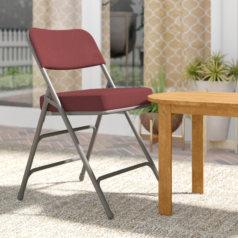 Premium Curved Triple Braced & Double Hinged Fabric Upholstered Metal Folding Chair, Burgundy/Grey