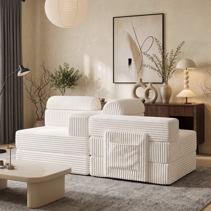 Canapé rembourré en velours côtelé de 71 po Sisler, Velours côtelé beige