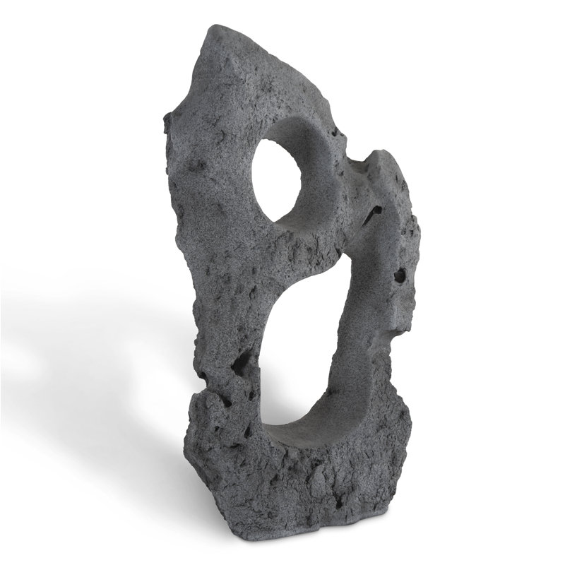 Colossal Cast Stone Sculpture, Two Holes, Charcoal Stone