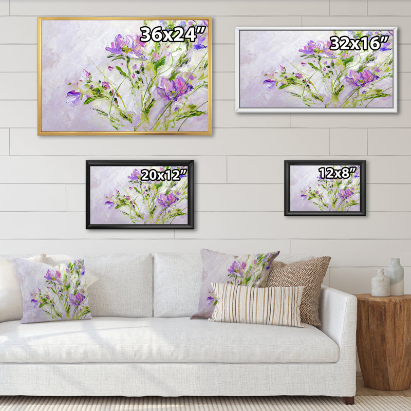Fleurs de printemps mauves modernes - reproduction de cadre flottant sur toile, H 24 po x l 36 po x P 1 po
