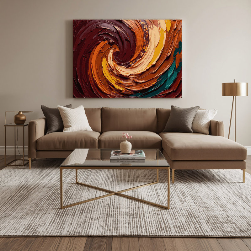 "Thanksgiving", couleurs d'automne abstraites sur toile rouge, H 24 po x l 36 po