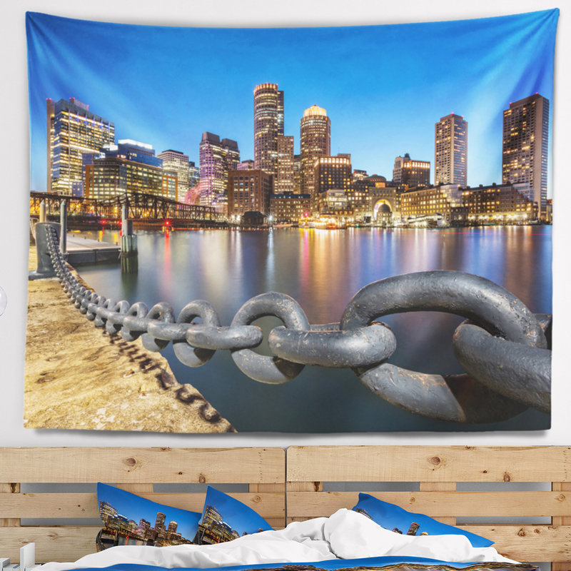 «Cityscape Boston Skyline at Dusk Tapisserie», H 32 po x l 39 po