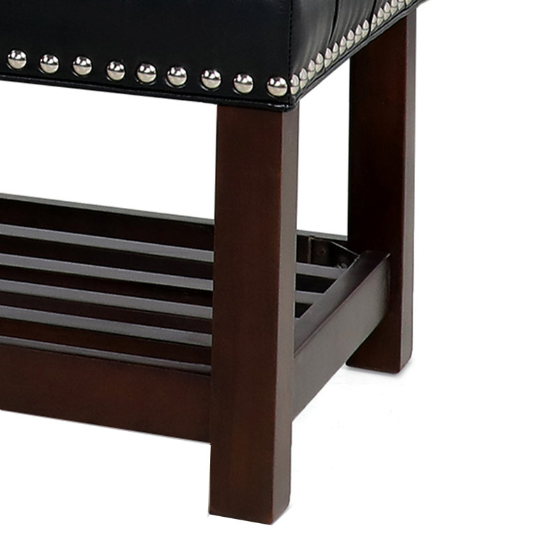 McFetridge Faux Leather Upholstered Storage Bench, Black/Dark Brown