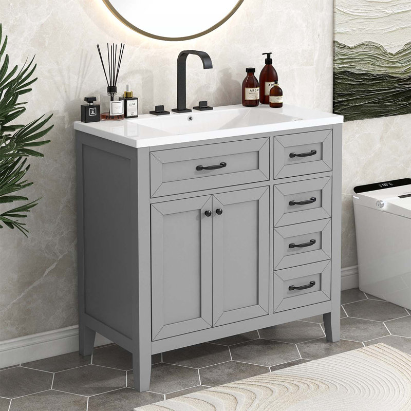36" Bathroom Cabinet WIth Drawers,Sink not Included, Gray