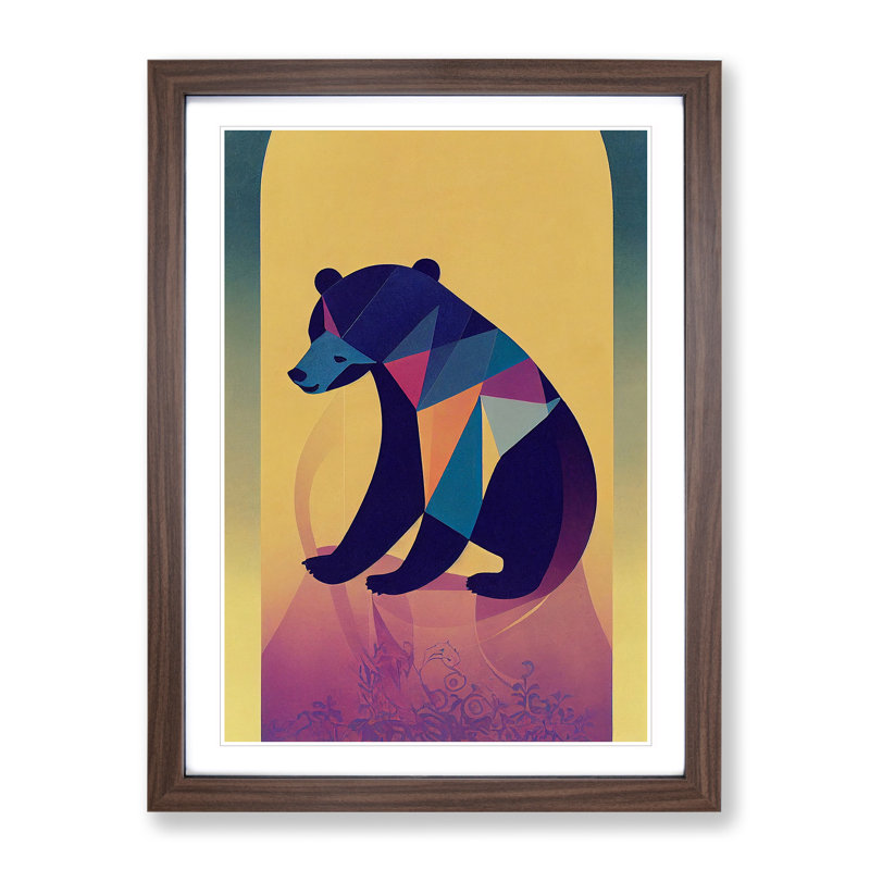 XV1022-3756X Resting Bear Abstract - Print, Walnut Framed, 66cm H x 48cm W, White