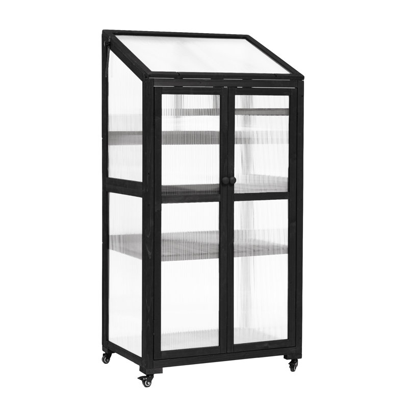 62Inch Height Wood Large Greenhouse Balcony Portable Cold Frame With Wheels And Adjustable Shelves For Outdoor Indoor Use