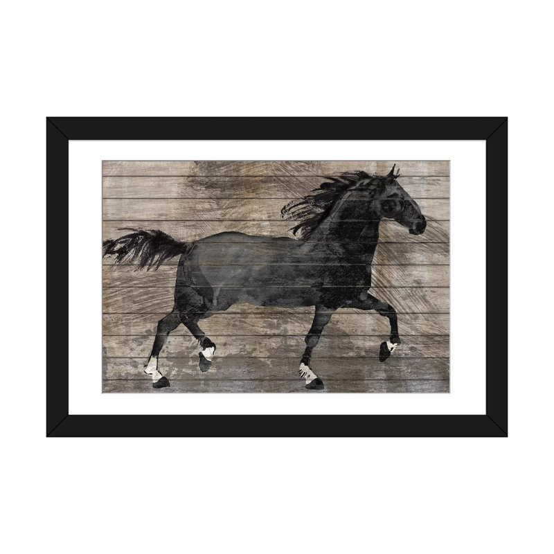 « barnwood cheval », impression sur toile, H 16 po x l 24 po x P 1 po, Papier d'art encadré noir, Blanc
