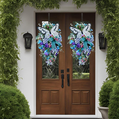 2 pièces couronne de printemps pour les couronnes de porte d'entrée d'été, décorations de couronne de porte de papillon d'été en plein air, fleur artificielle de mariage, fête des pivoines faites à la main pour toutes les saisons