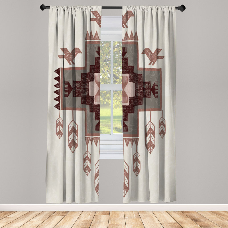 Paire de rideaux tribaux,  Taupe pâle bourgogne, L 28 po x L 84 po