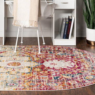 Tapis oriental rose / ivoire / bleu marine / jaune Hagberg