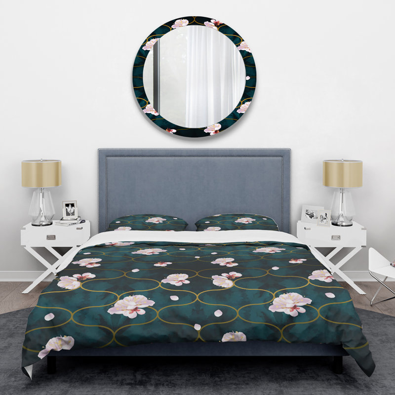 King Dark Green Floral Microfiber Duvet Cover Set