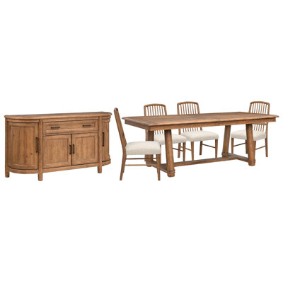 Trestle Extendable Dining Table with 4 Side Chairs and Sideboard