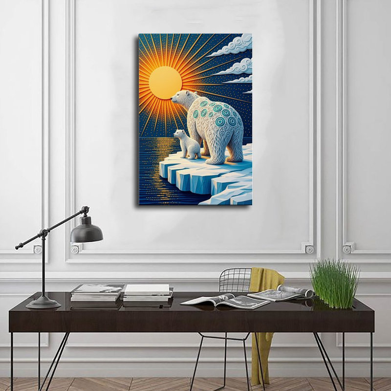 Toile, art mural, ours polaire, maman et bébé cub, affiche 5-2, affiche rétro, décoration intérieure, 12 po x 18 po