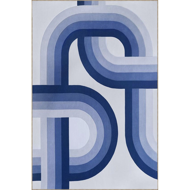 Tapis bleu lavable à rayures, Sous-tapis carré 3 pi 3 po inclus