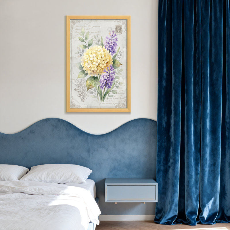 Bouquet de plantes et de fleurs avec fleurs jaunes et mauves, H 30 po x l 20 po, Toile tendue, Ne s’applique pas