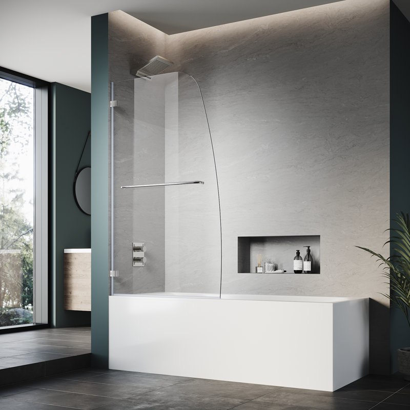 34'' W x 58'' H Frameless Tub Shower Door with 5/16'' Clear Glass Bathtub Door,  Silver