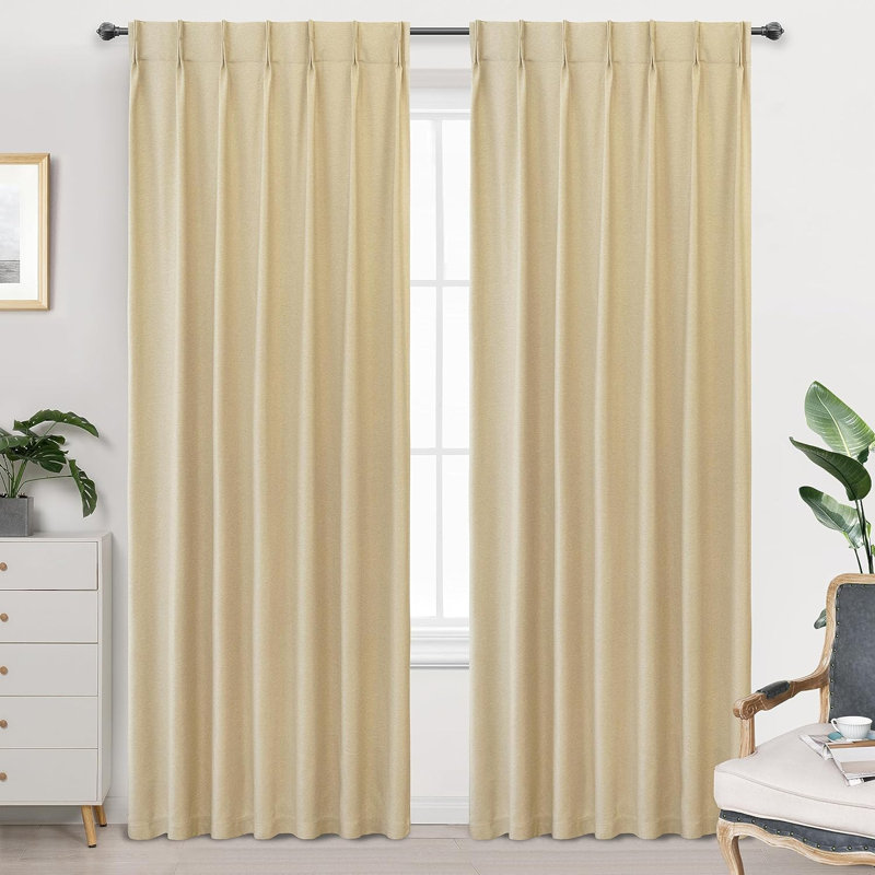 Kassia Pinch Pleated Faux Linen Textured Blackout Thermal Insulated Curtains, Gray, 52" W x 108" L