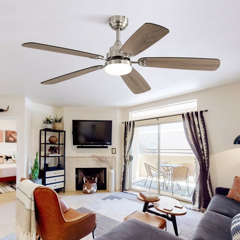 Sofucor 52" 5-Blades Standard Ceiling Fan with LED Lights and Remote Control-Nova, Nickel with Black Blades