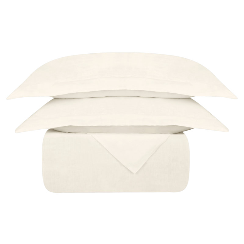 Alwyn Home 100% European Flax Linen Duvet Cover Set – Soft, Breathable & Cooling for Hot Sleepers, 8 Corner Ties, Ivory