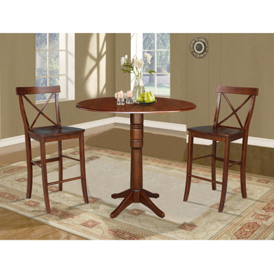Aracelys Bar Height Drop Leaf Solid Wood Dining Set