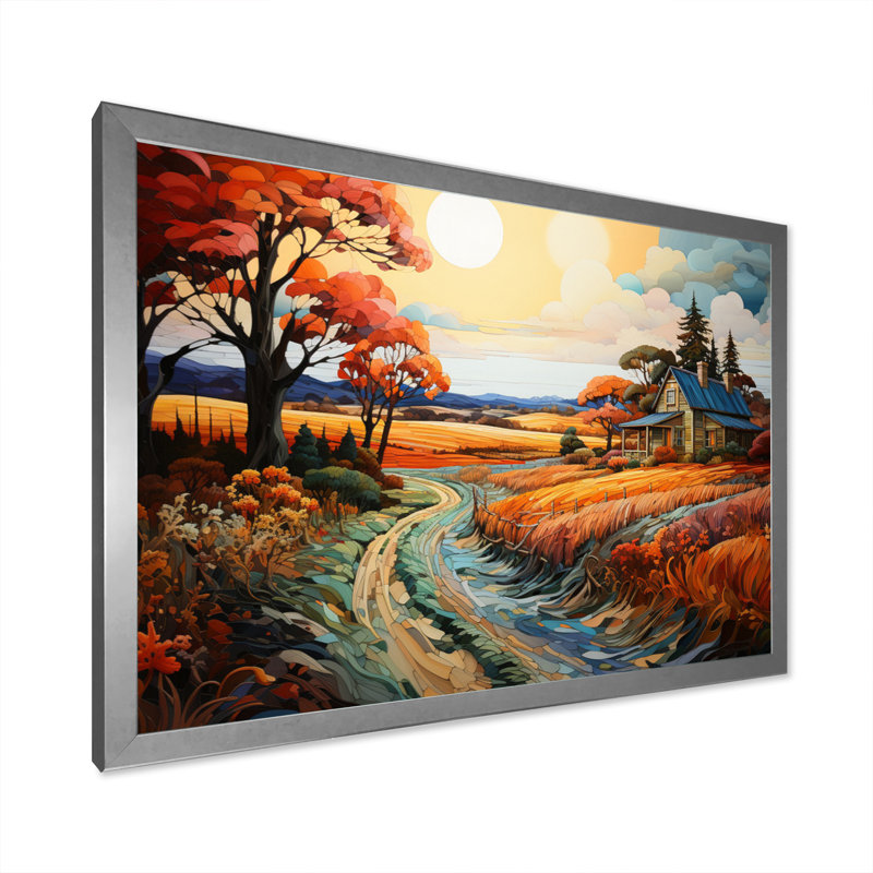 Farmhouse Farmstead Mosaic Pointillism I - impression, H 30 po x l 40 po x P 1,5 po, Cadre photo argenté