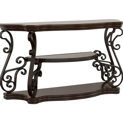 2 - Shelf Rectangular Console In Color With Cherry Veneer And Bronze For Elegant Interior Decoration Living Rooms Rich Scrolls Practical Use Behind Sofas