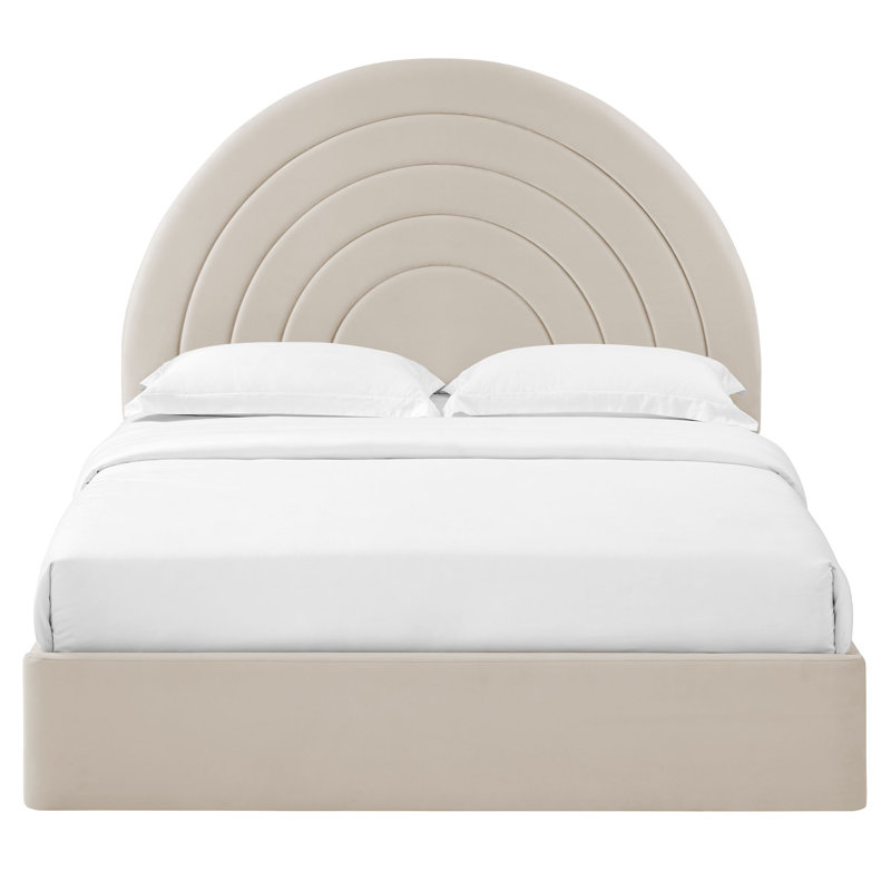 Solana Arched Performance Velvet Twin Platform Bed In Rust, King, Almond