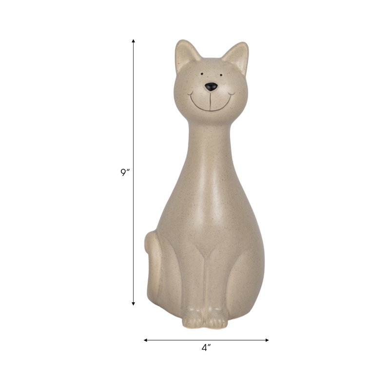 9" Skinny Sitting Kitty, Grey, 9" H x 4" W x 4" D, Gray