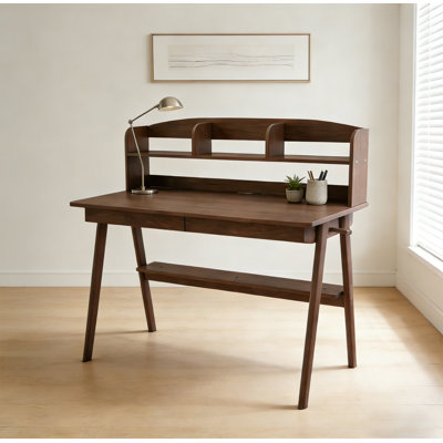 Rubberwood Desk with Shelving and 2 Drawers